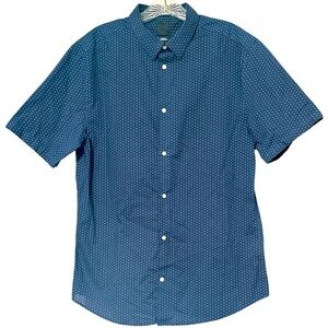 H&M Men’s Navy Blue Short Sleeve‎ Polka Dot Button Down